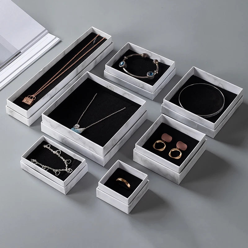 Wholesale New Style Marbling Paper Jewelry Box Custom Logo Ring Necklace Bracelet Earring Packaging Box YF2398