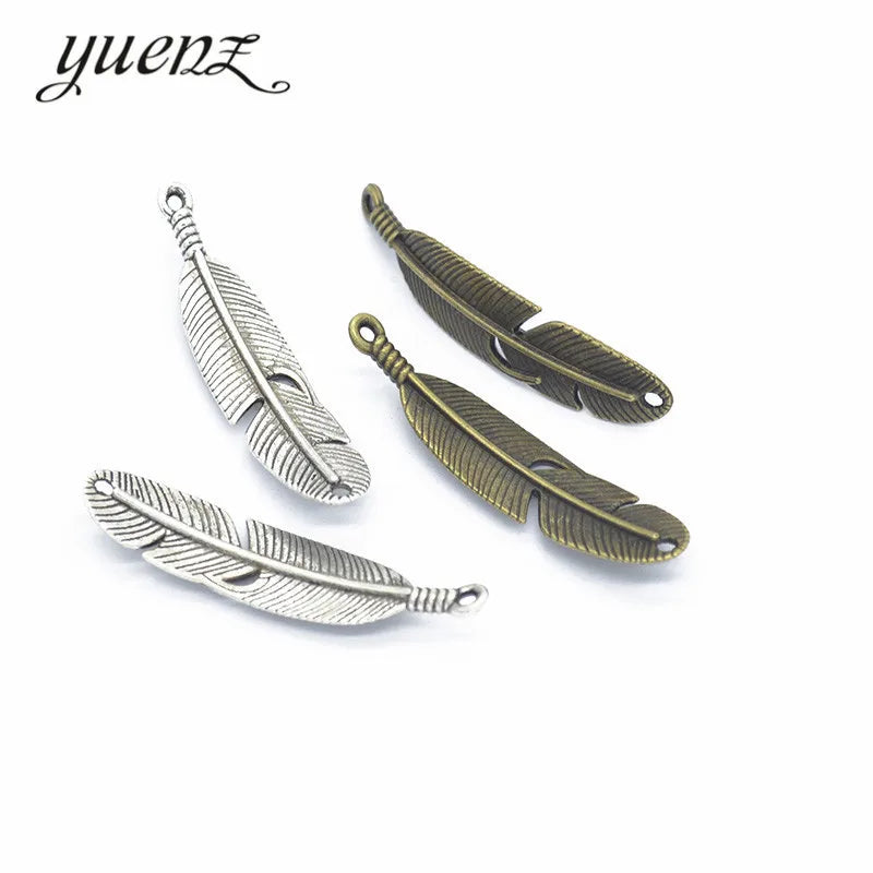 YuenZ 3 Color Antique Bronze Feather Charm Fit for Bracelets Necklace Pendant DIY Metal Jewelry 45*11mm D306