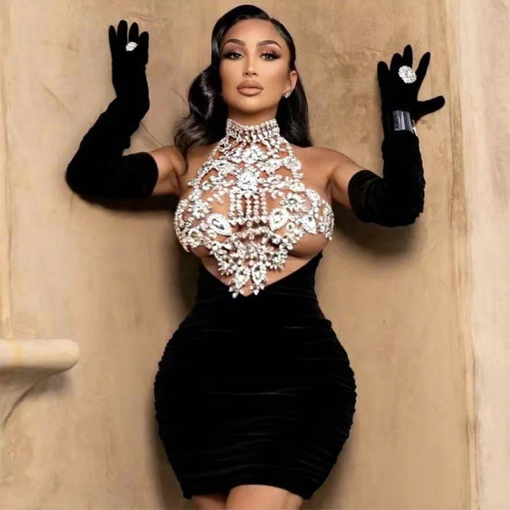 Luxury Crystal Necklace Dress Embellished Breast Rhinestone Women Sexy Bra Fine Fashion Jewelry Body Chain