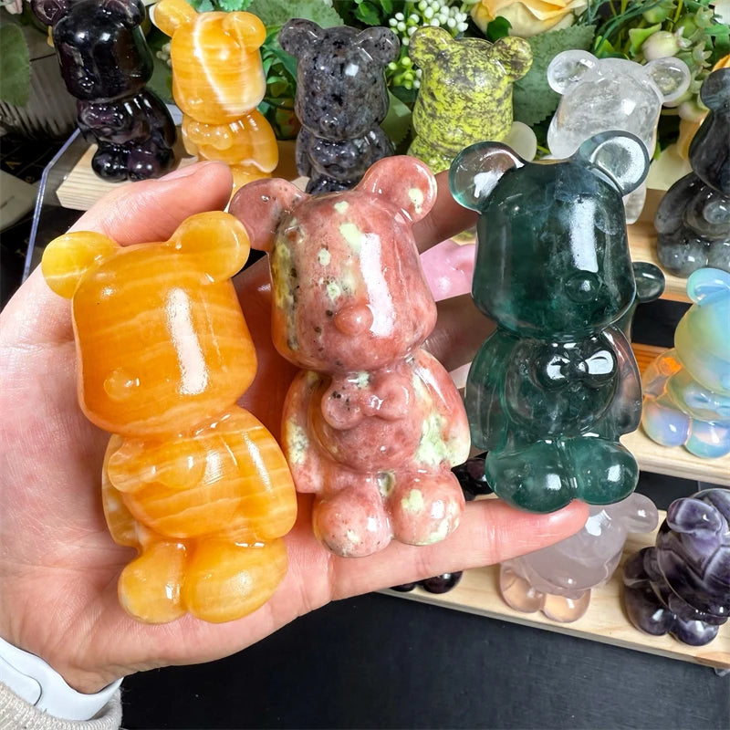 Kindfull Hot Sale Reiki Spirit Crystal  Hand Carved Colorful  Materials Bear for Gifts