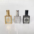 Free Samples UV Engraving Golden Coated Flat square Shape Empty Refillable Glass 15ml Perfume Bottle Spray
