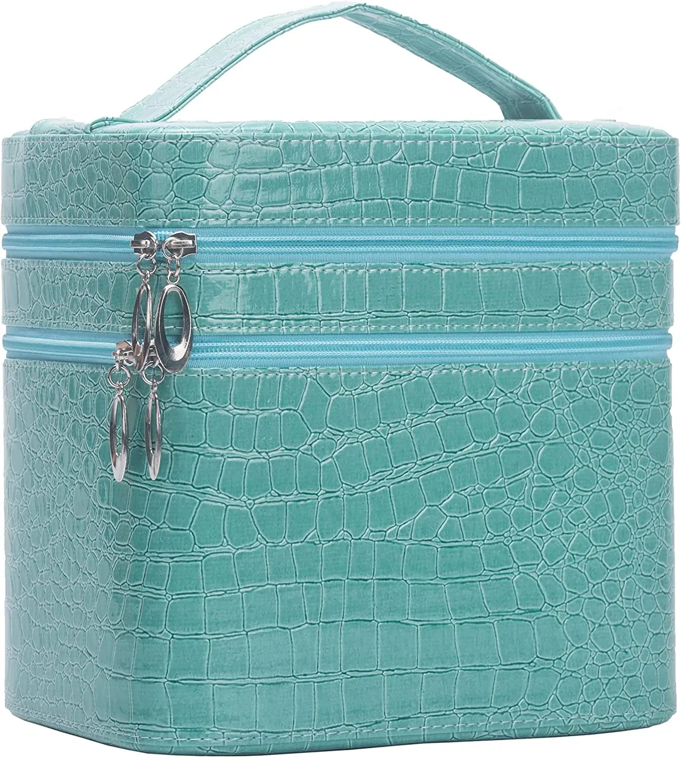 Mirror Double Layer Makeup Case Storage Bags Cases Set Cosmetic Bag Sky Blue