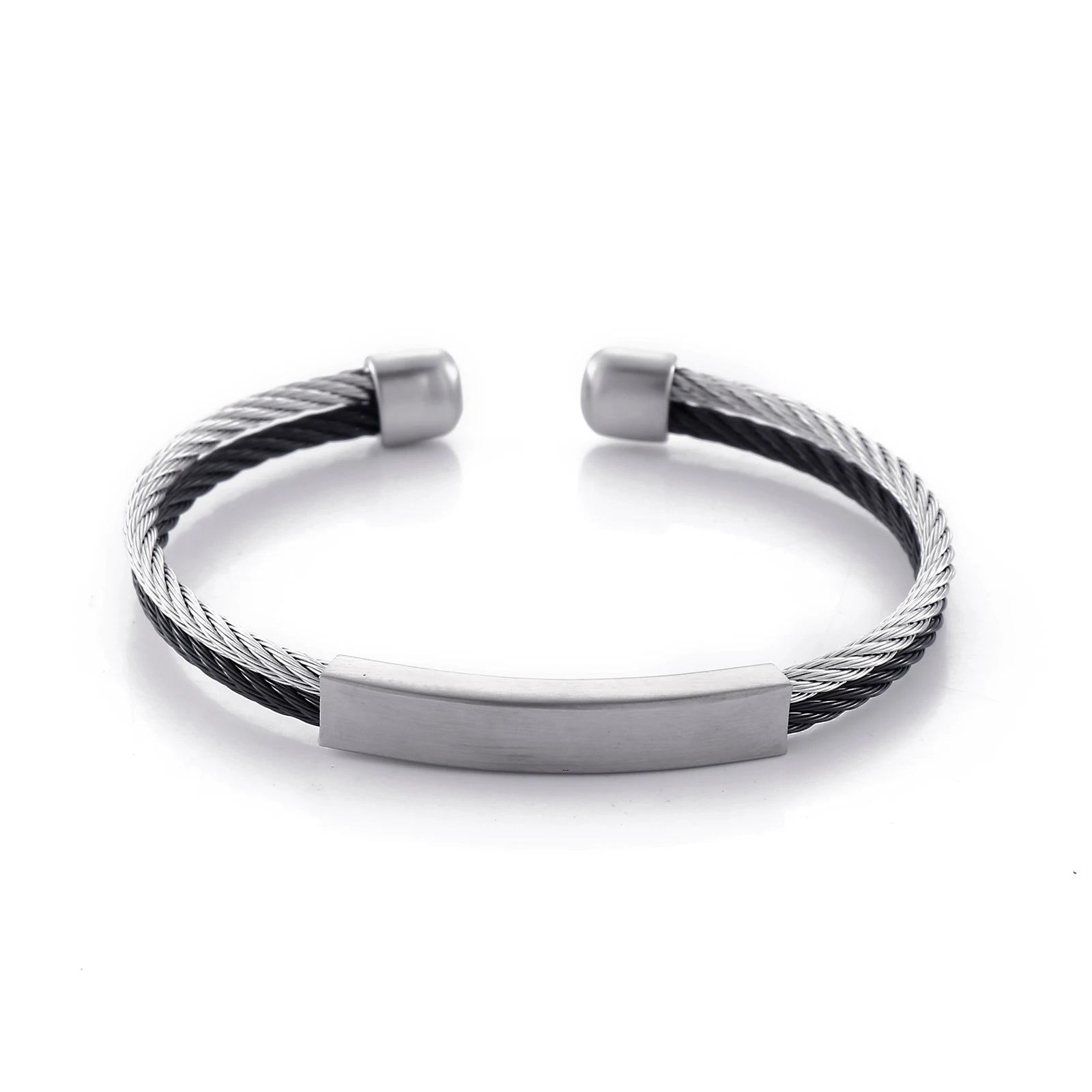 KALEN Custom LOGO Punk Opening Cuff Wire Bangles Men Stainless Steel Bangle Jewelry