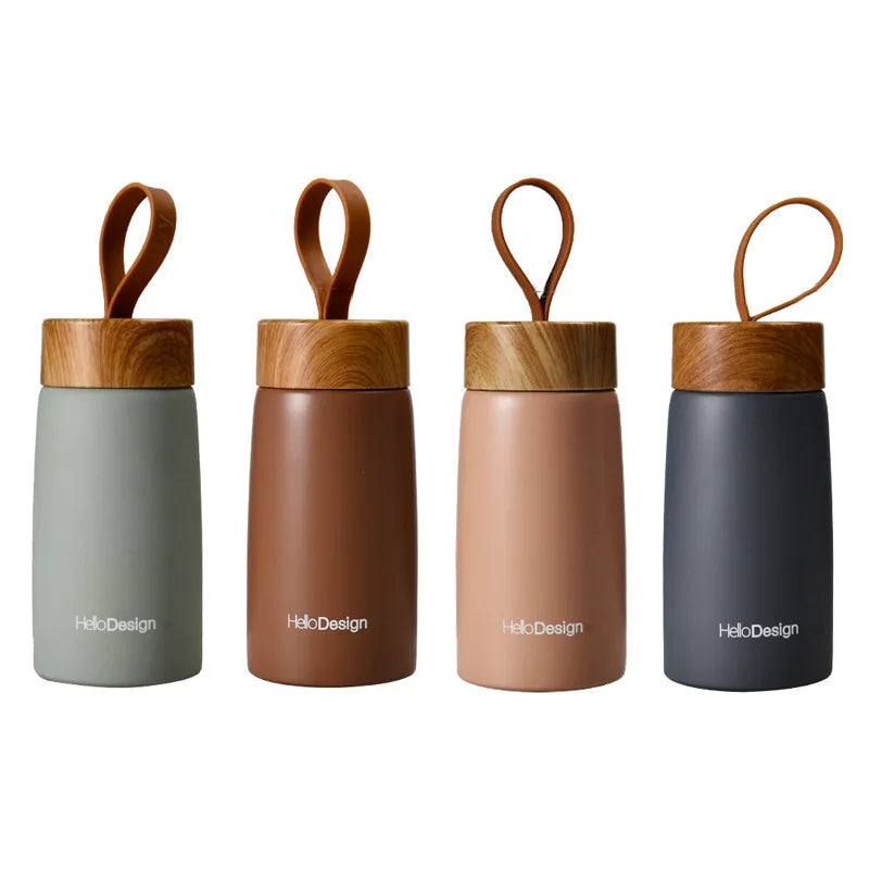Eco Friendly Wooden Grain Color Lid Kid Water Bottle for School Stainless Steel Insulated Water Bottles for Children 7oz