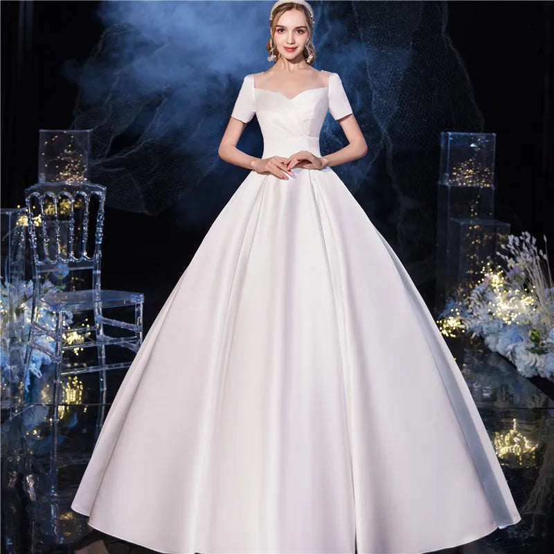 AL1086 2026 Summer New satin simple Wedding Dress White Lace Wedding Dress