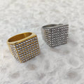 Waterproof Non Tarnish Fashion Hip Hop Jewelry 18K Gold Plated Square Zircon Stainless Steel Ring for Men