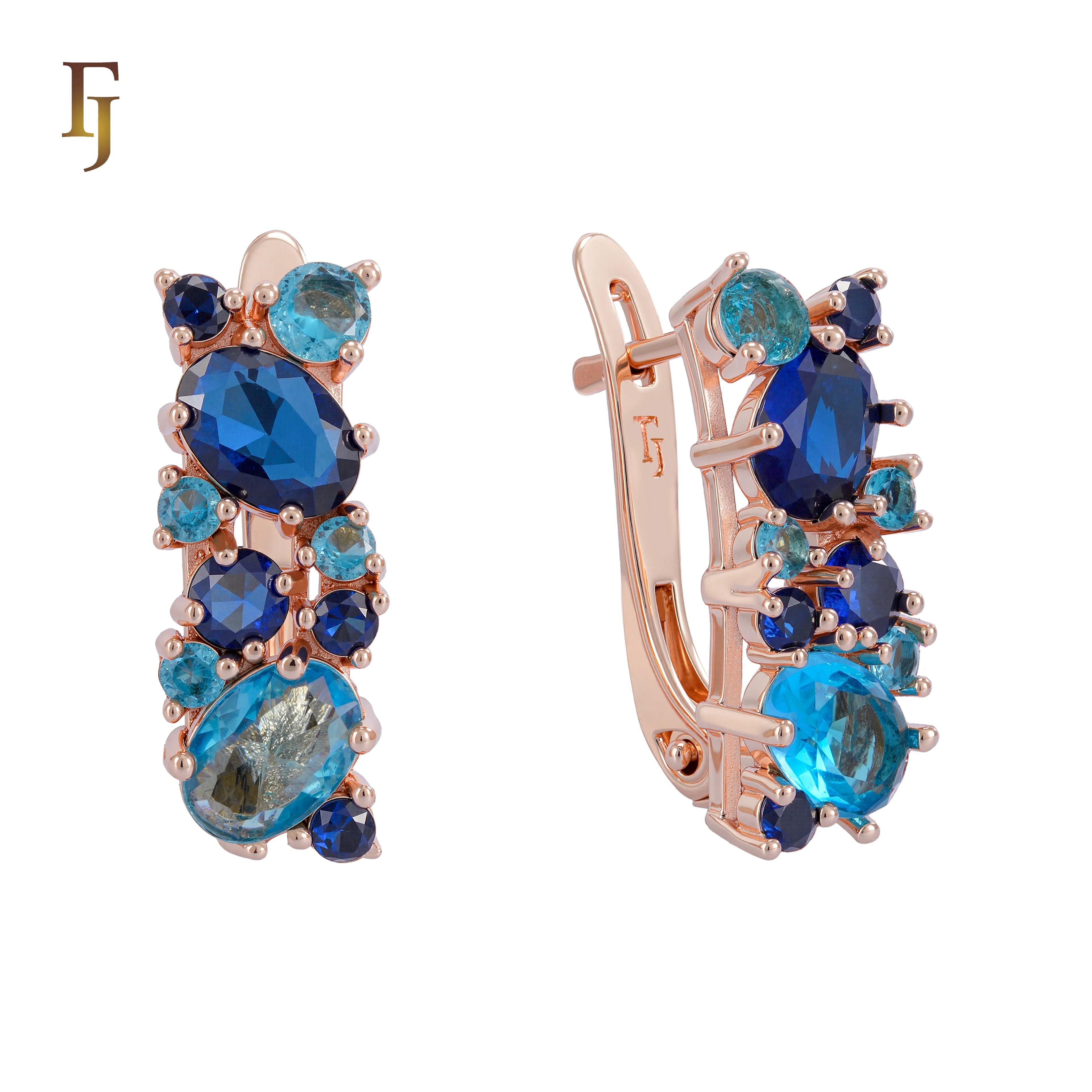 FJ Fallon Fashion Jewelry Luxurious Colorful Cluster CZ Earrings Plated Rose Gold Brass Pro Ultra Split