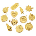 Wholesale 18K Gold Plated Stainless Steel Pendants Charms Retro Love Heart Sun Evil Eyes Fatima Hand Disk Pendants for Necklace