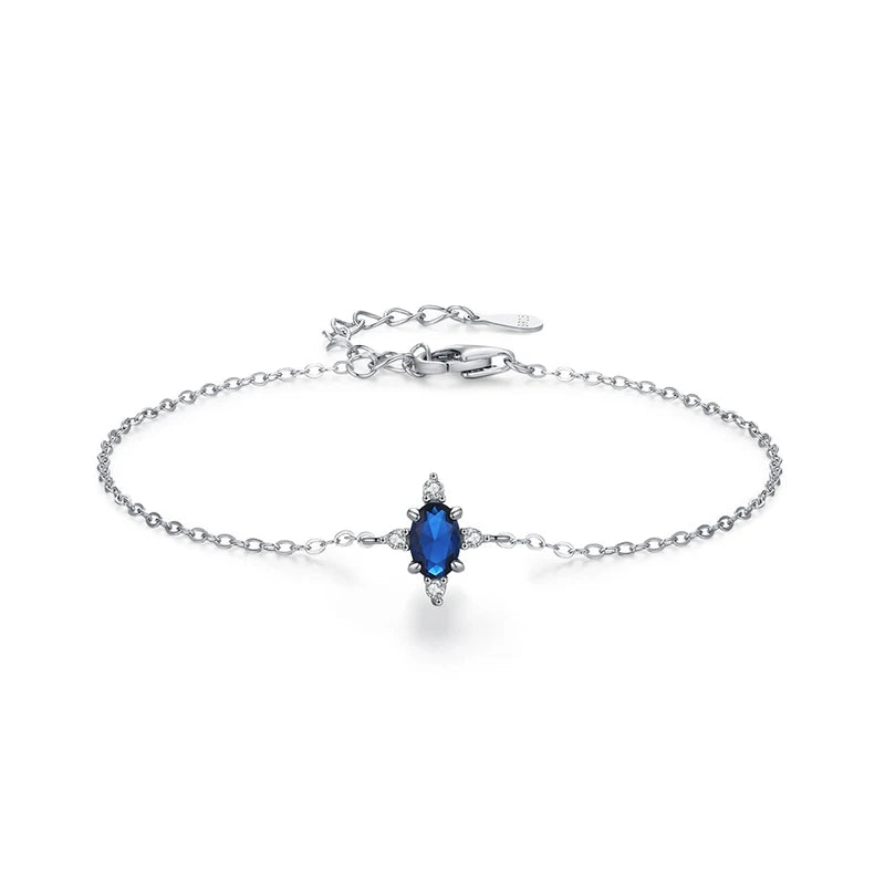 SL2052 925 Sterling Silver Fashion Colorful Oval Zircon Geometric Design Chain Bracelet for Women  Girls Jewelry Party Gift