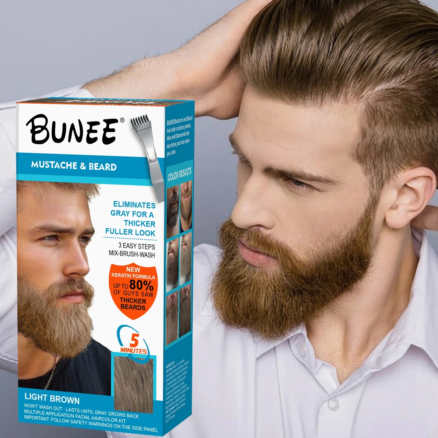 BUNEE Henna Beard Dye Men's Beard Care Ammonia-Free Dye for Gray Elimination Provides Thicker and Fuller Look