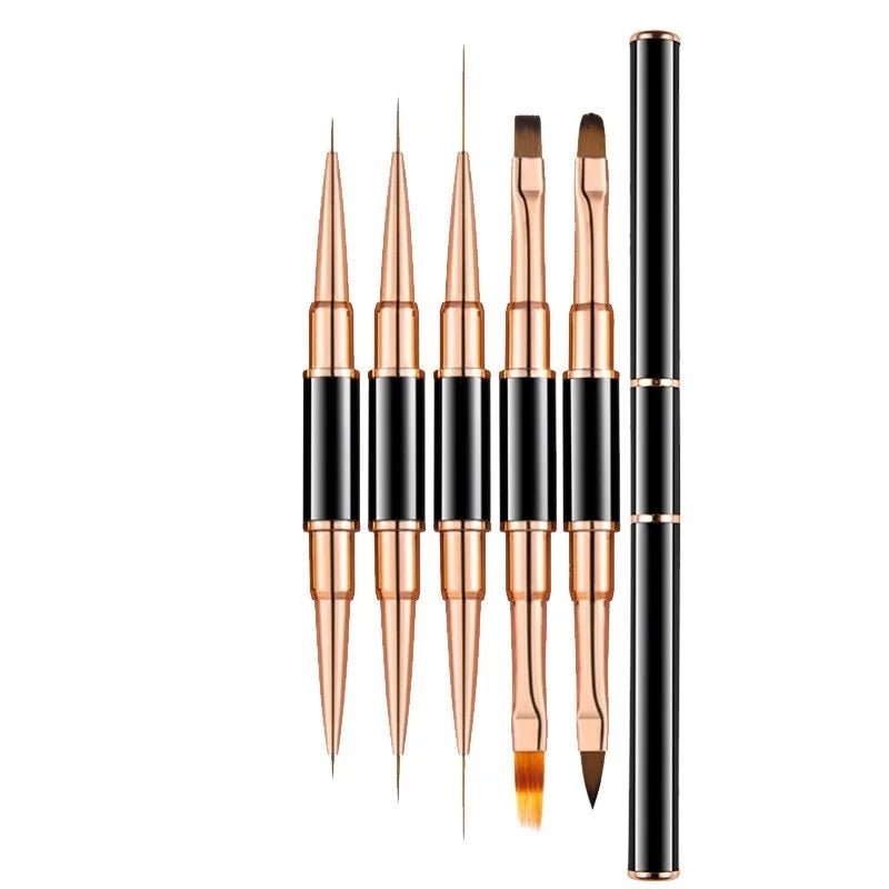 11/13/15mm Black Double Tip Nail Art Brush Set Liner Brush Paint Brush with Mental Handle