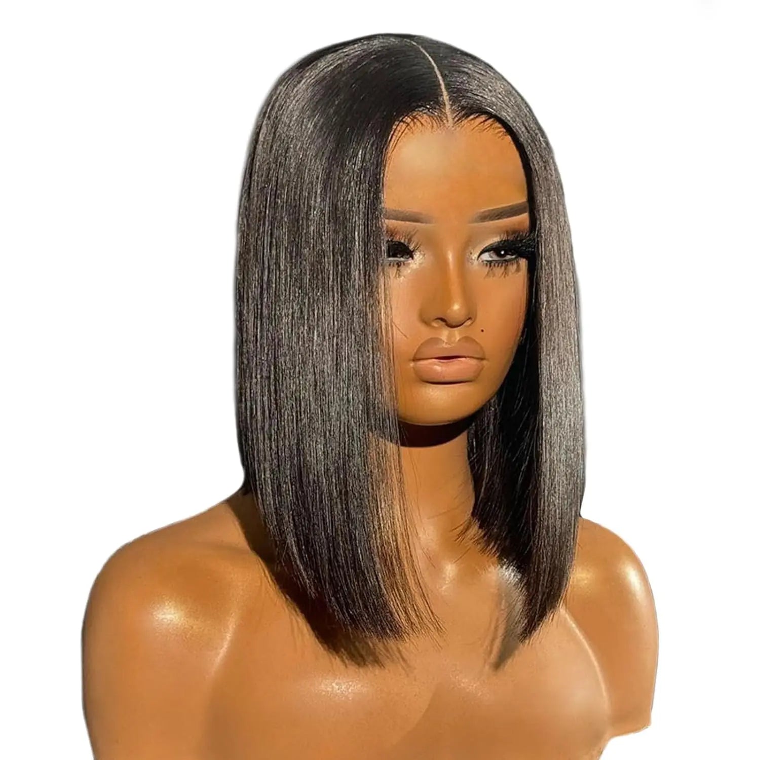 Wear and Go 10inch Human Hair Wigs Remy Bone Straight Glueless Bob Hair Wig Natural Color Lace Front Wigs for Black Women