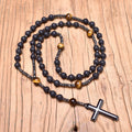 Vintage Jade Agate Cross Pendant Women's Necklace Catholic Christ Rosary Necklaces Meditation Energy Jewelry Black Gun Plated
