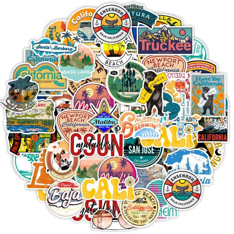50PCS car decals stickers vinyl California Beach Scenery for Bicycle Laptop Refrigerator Luggage