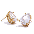 JINYOU 1018 Shinny AAA Cubic Zirconia Stainless Steel Water Drop Stud Earrings Women 18k Gold Plated Waterproof Fashion Jewelry