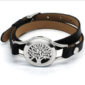 Fashion Stainless Steel Tree of Life Charm Aromatherapy Essential Oil Diffuser Locket Bracelet Pu Leather Band Two Layers