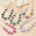 2024 Fashion Jewelry Exaggerated Necklace Jewelry Set Women's Oval Glass Diamond Earrings Bridal Necklaces Jewelry Wholesale