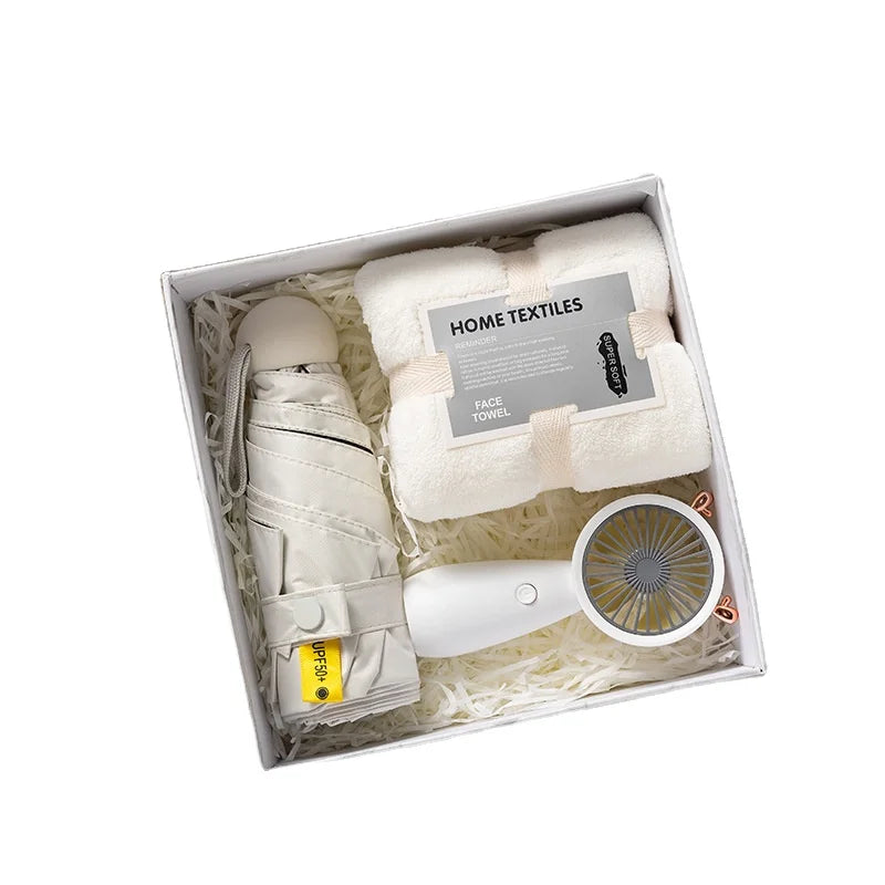 New Arrival Festival BirthdayValentine's Mother's Day Wedding Towel Thermos Cup Mini Fan Luxury Gift Box Ladies Set for Women