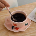 Hot Sale Handmade Blue Cloud Tulip Checkerboard Eco-Friendly 200ml Ceramic Coffee Tea Cups Wholesale Saucers Set Elegant