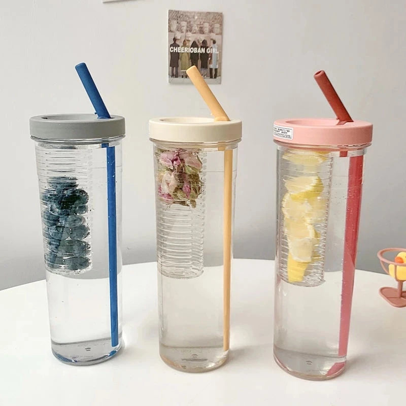 Large Capacity  Different Color School Travel Sport Outdoor Glass Cup Tea Separation Glass Water Bottle Drinkware