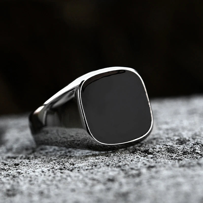 OAHLAN Wholesale Fashion Jewelry Black Glue Drop Simple Titanium Stainless Steel Rings for Men