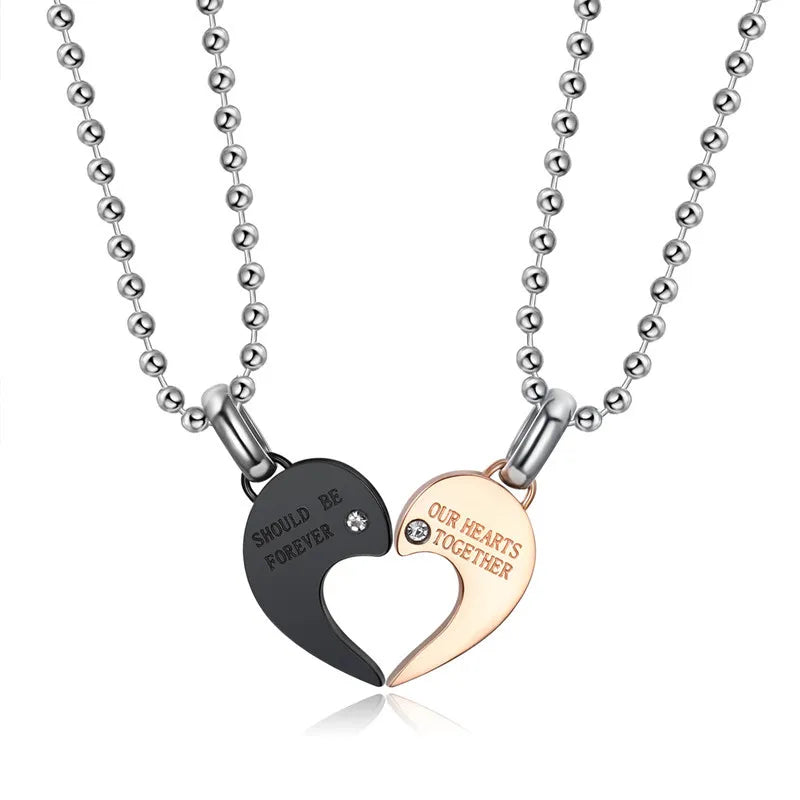 Stainless Steel Love Pendants Should Be Forever Our Hearts Together Puzzle Matching Couple Zircon Plated Couple Necklace Jewelry