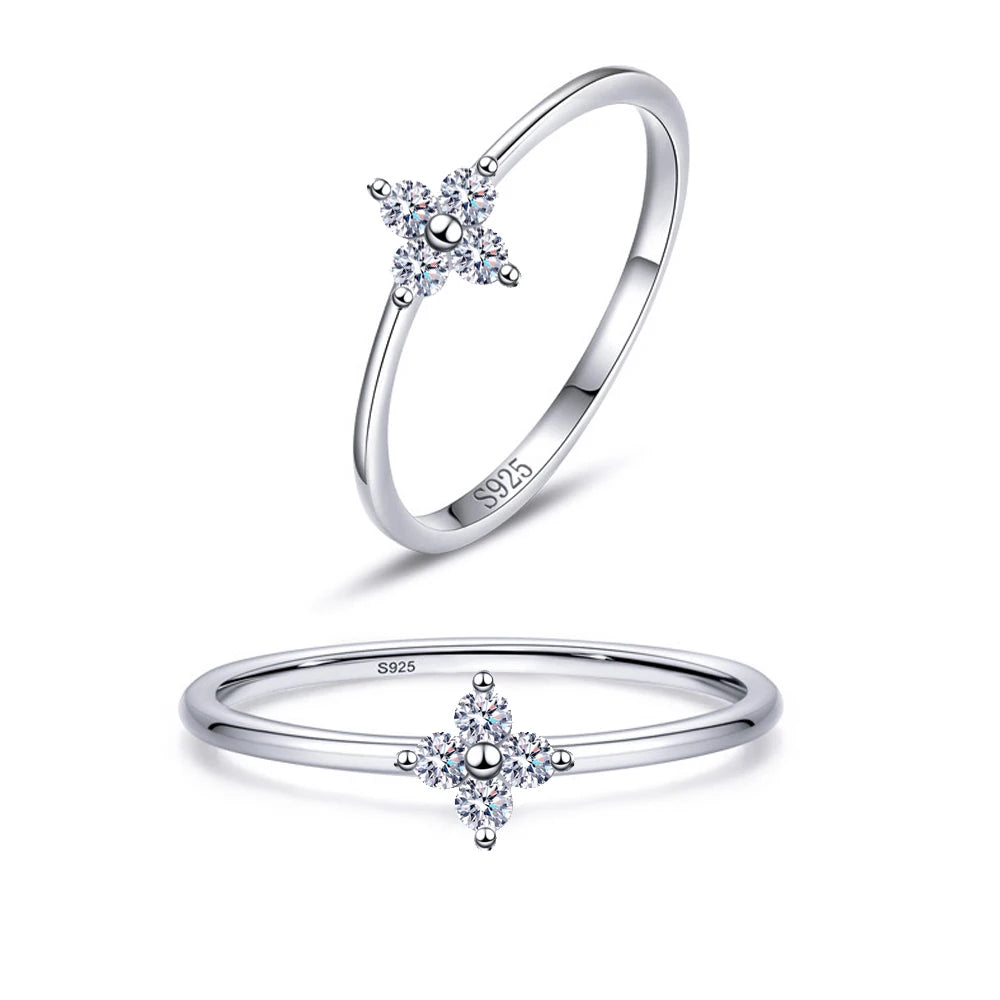Elegant Hypoallergenic Jewelry Sparkling Cubic Zircon Flower 925 Sterling Silver Engagement Ring for Lady Weddings Anniversaries