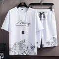 Men's Streetwear Loose Fit Two-Piece Outfit Casual Short Sleeve T-Shirt & Drawstring Shorts Set Graphic Print Summer Tracksuit