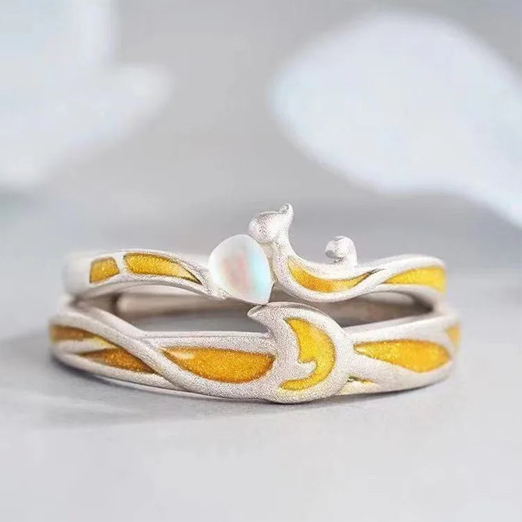 Couple Wedding Ring Sets Silver Plated Personality Open Adjustable Yellow Couple Ring Fashion Phoenix Design Lover Ring