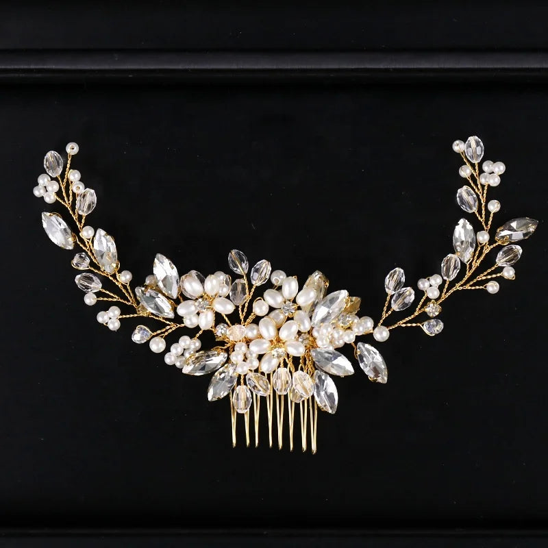 Factory Direct Bridal Wedding Accessories Headband Handmade Pearl Hair Comb
