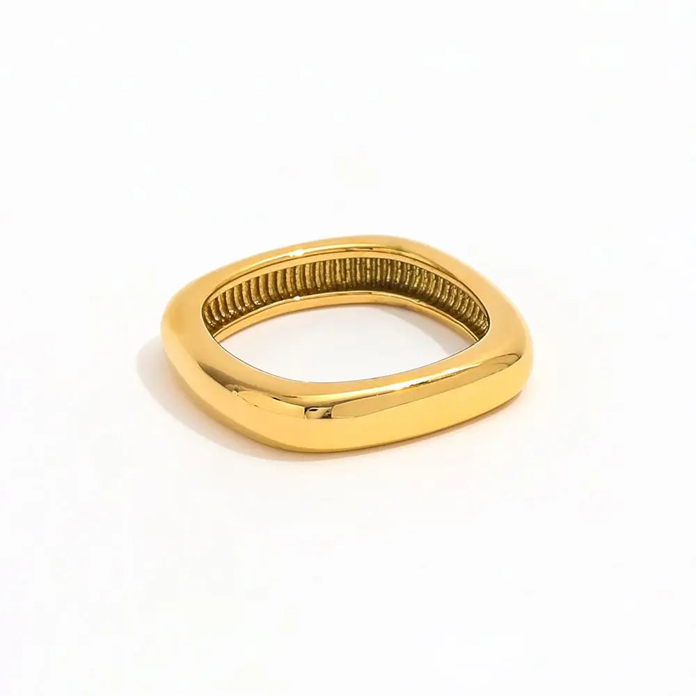 Joolim High End PVD 18K Gold Plated Dainty Square Curved Surface Rings for Women Finger Ring
