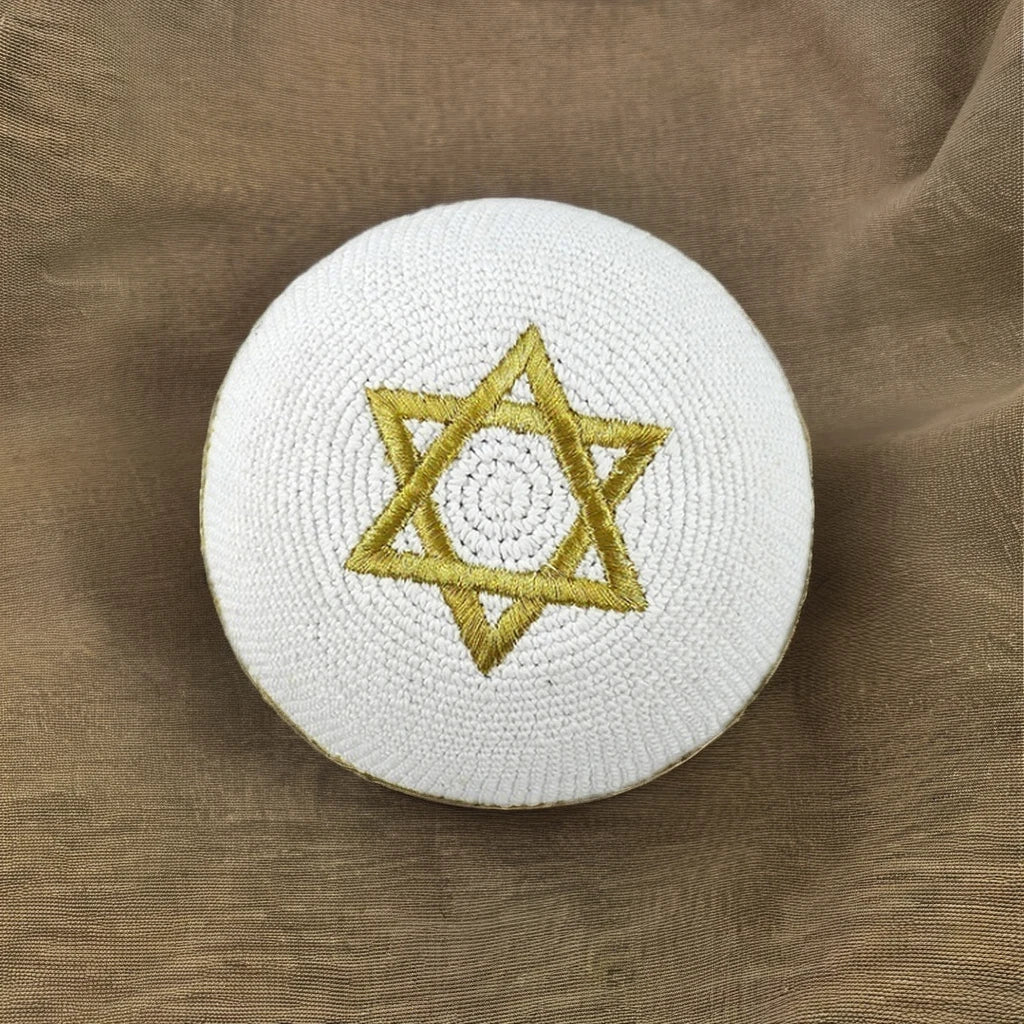 New Arrival Hand Knitted Cotton Kippah Jewish Skull Cap Image Style for Adult Wedding Bar Mitzvah Ceremonies White