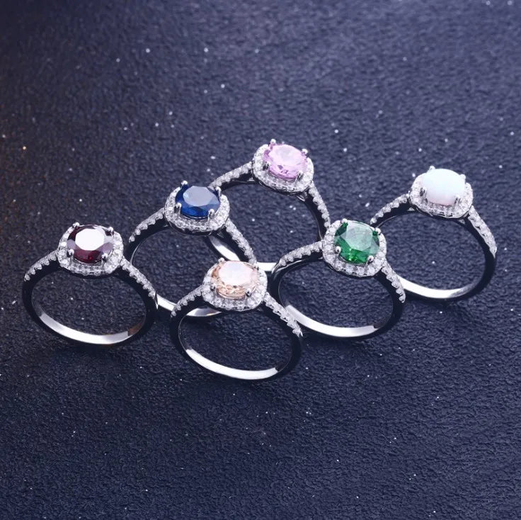 925 Sterling Silver Emerald Opal Tanzanite Ruby Cubic Zircon Engagement Wedding Ring