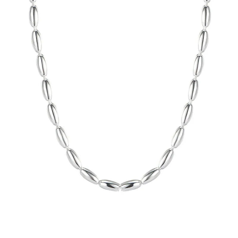 925 Al Por Mayor Fine Jewelry Custom Oval Bead Necklaces for Women Men 925 Sterling Silver Jewelry