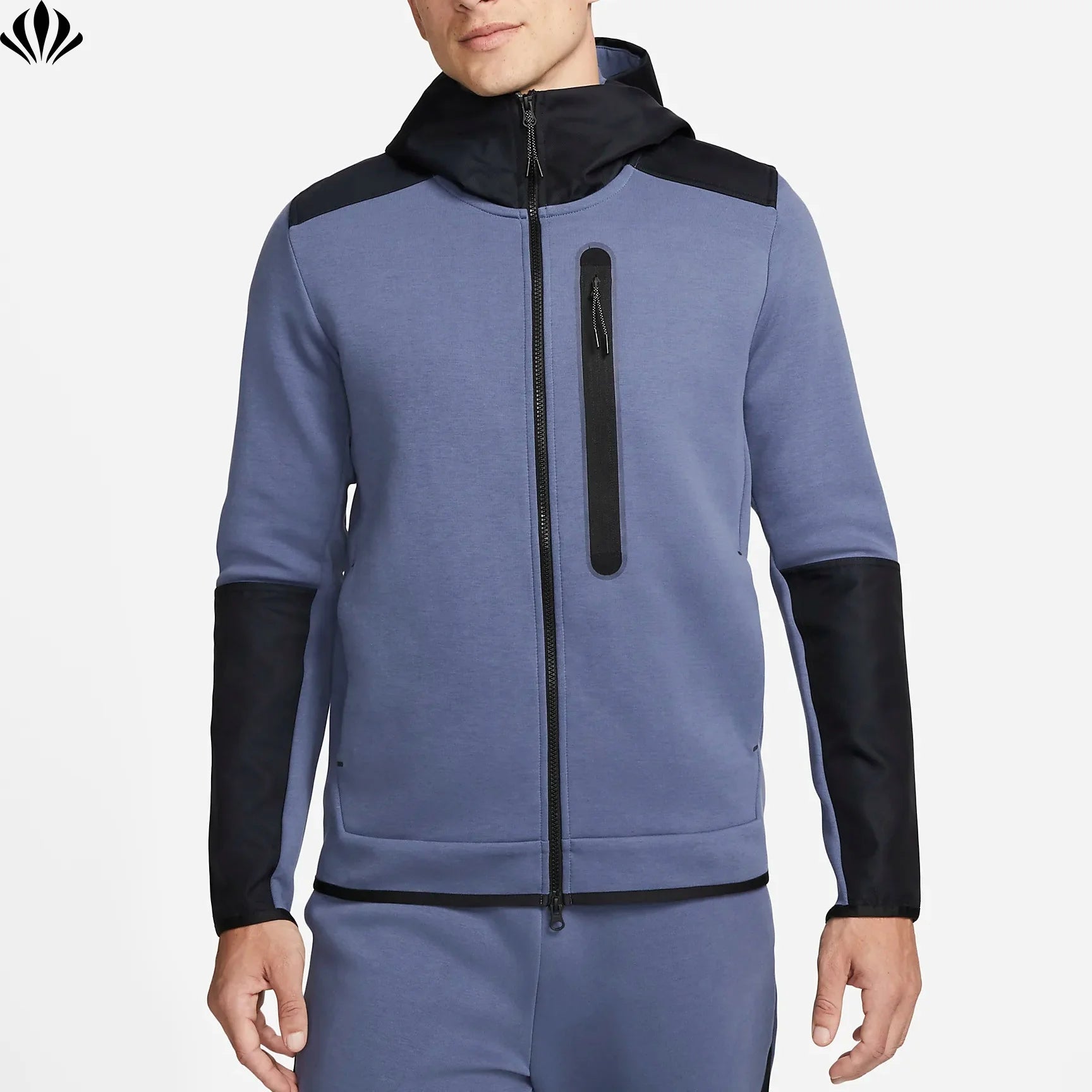 Lightweight Warmth Sportswear Men Cotton Fleece Colorblock Full Zip up Sports Hoodie