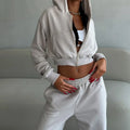 Designer Custom Logo Fashion 100% Cotton French Terry Heavyweight Zip up Cropped Top Hoodie Women Sweatpants and Hoodie Set