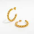 Fenny 18K PVD Plated Wholesale Fashion Dainty Simple Chunky Rope Chain C-shaped Stainless Steel Hoop Earring for Women