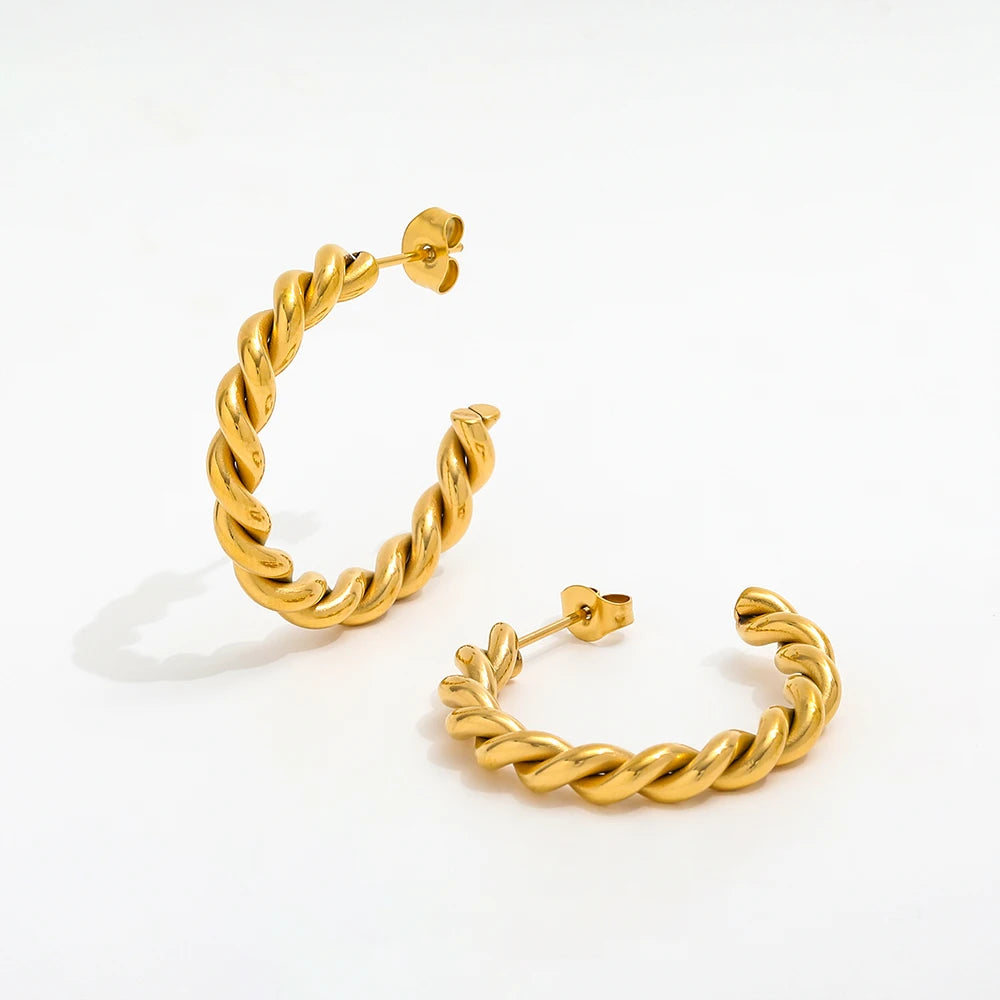 Fenny 18K PVD Plated Wholesale Fashion Dainty Simple Chunky Rope Chain C-shaped Stainless Steel Hoop Earring for Women