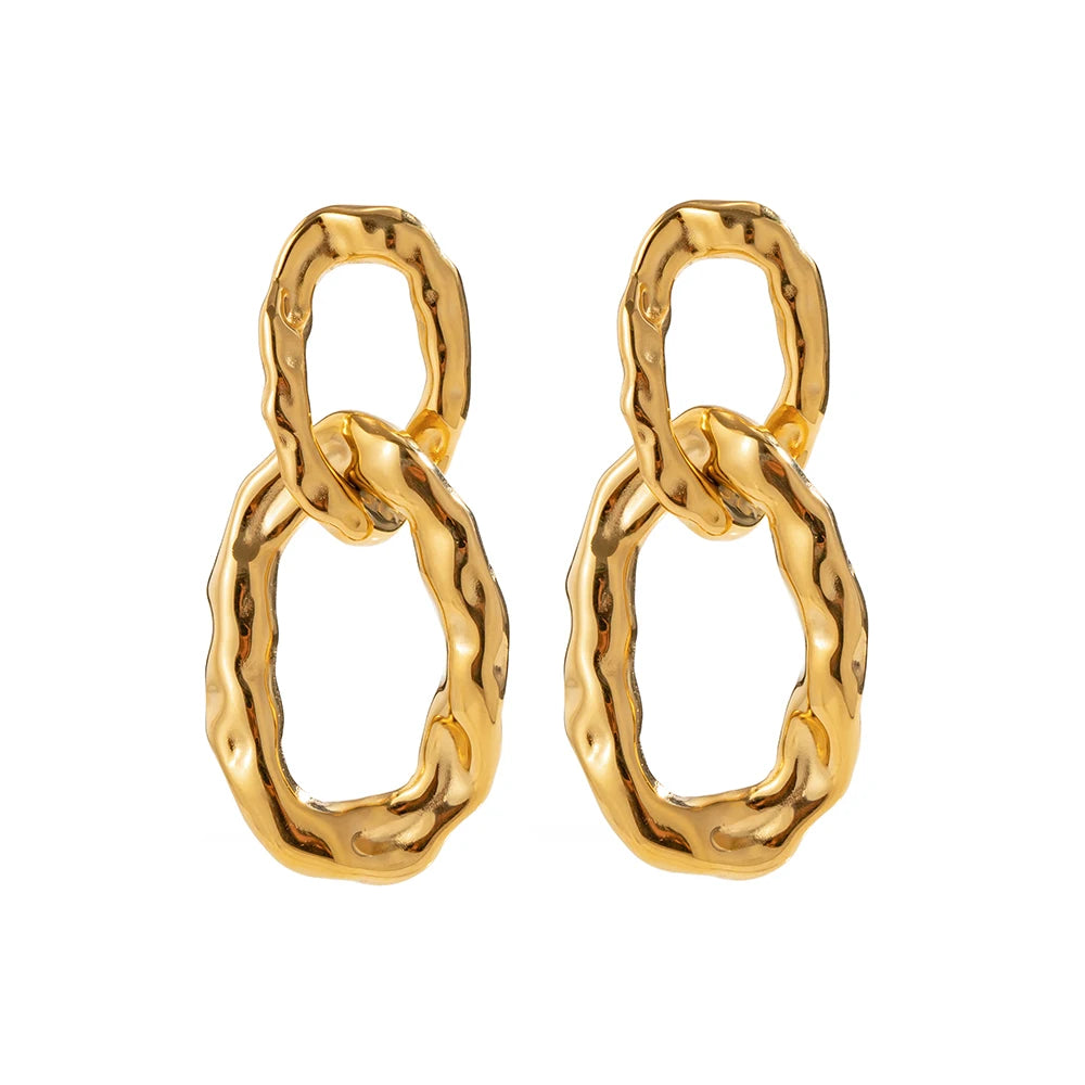 Double Twist Hoop Pendant Earring Geometric 18K PVD Gold Plated Stainless Steel Metal Style Drop Earring for Women