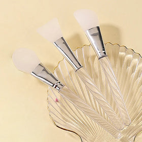 Custom Logo Clear Handle Face Cosmetic Brushes Fan Beauty Tool Facial Mask Silicone Makeup Brush