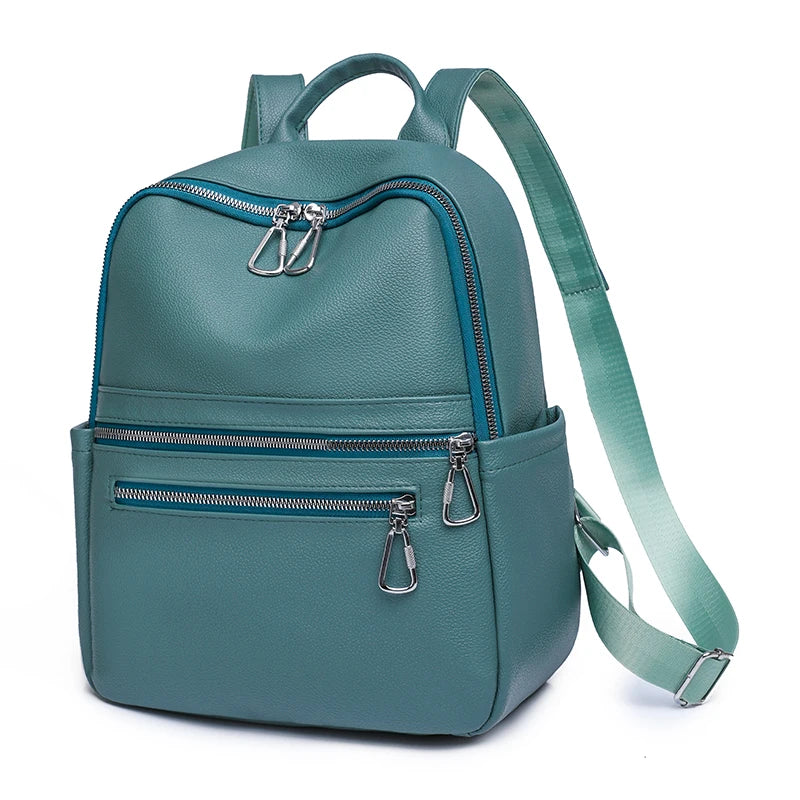 2023 Hot Sale New Custom Black PU Leather College Students School Bag Waterproof Large Capacity Women Casual Travel Backpack