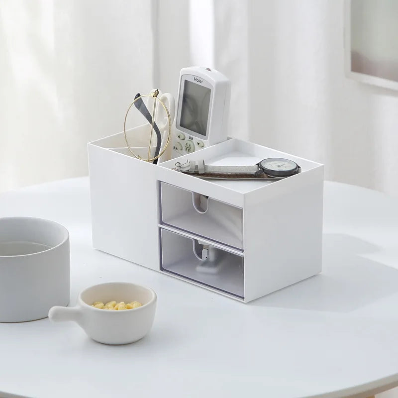 Modern Portable Plastic Storage Box with Drawer Outlet Desk Organizer for Sundries Cosmetics Tools Injection Designed Pen Holder