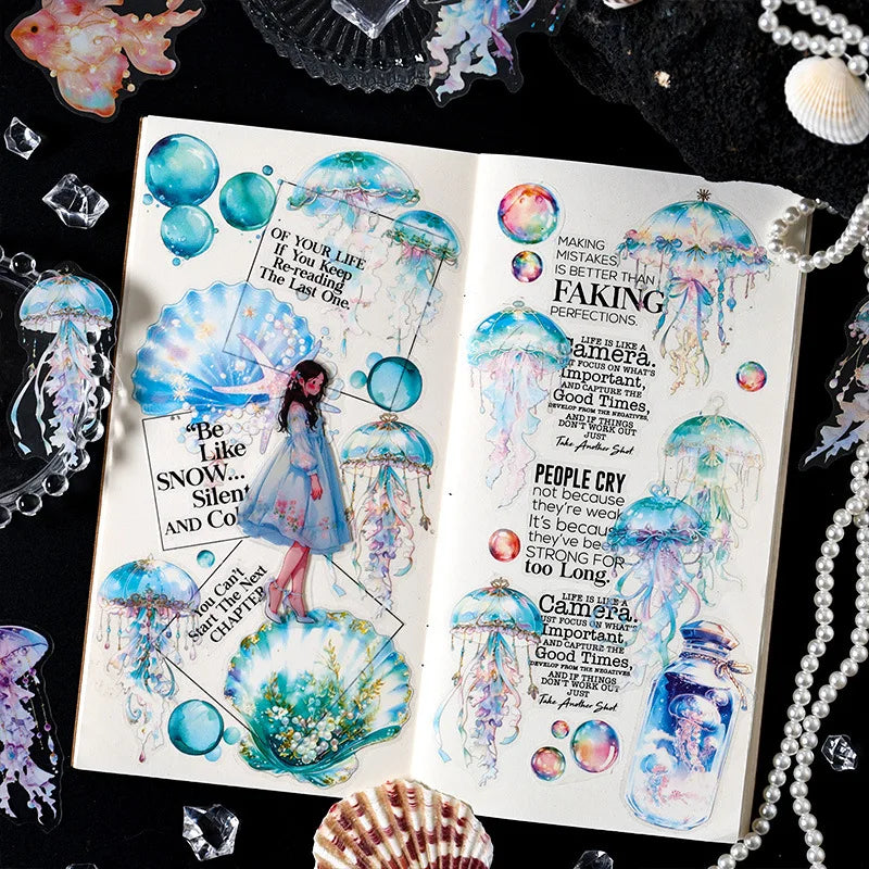 30pcs/pack Ocean Waltz Jellyfish Handbook Stickers Pack PET Stickers Premium Sense Handbook Stickers Decals