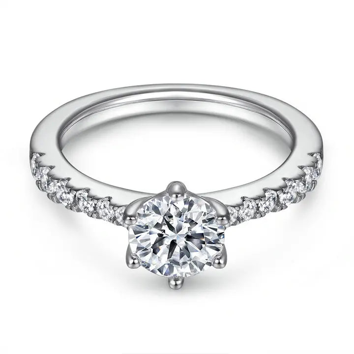 Classic Round Cut White Gold Colour Customized Engrave Logo Silver Ring for Engagement Wedding Ring