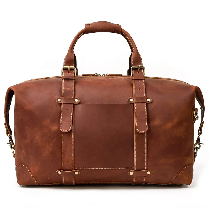 Hot Sale Retro Weekender Bag Shoulder Strap Men Crazy Horse Gym Leather Luggage Travel Bag
