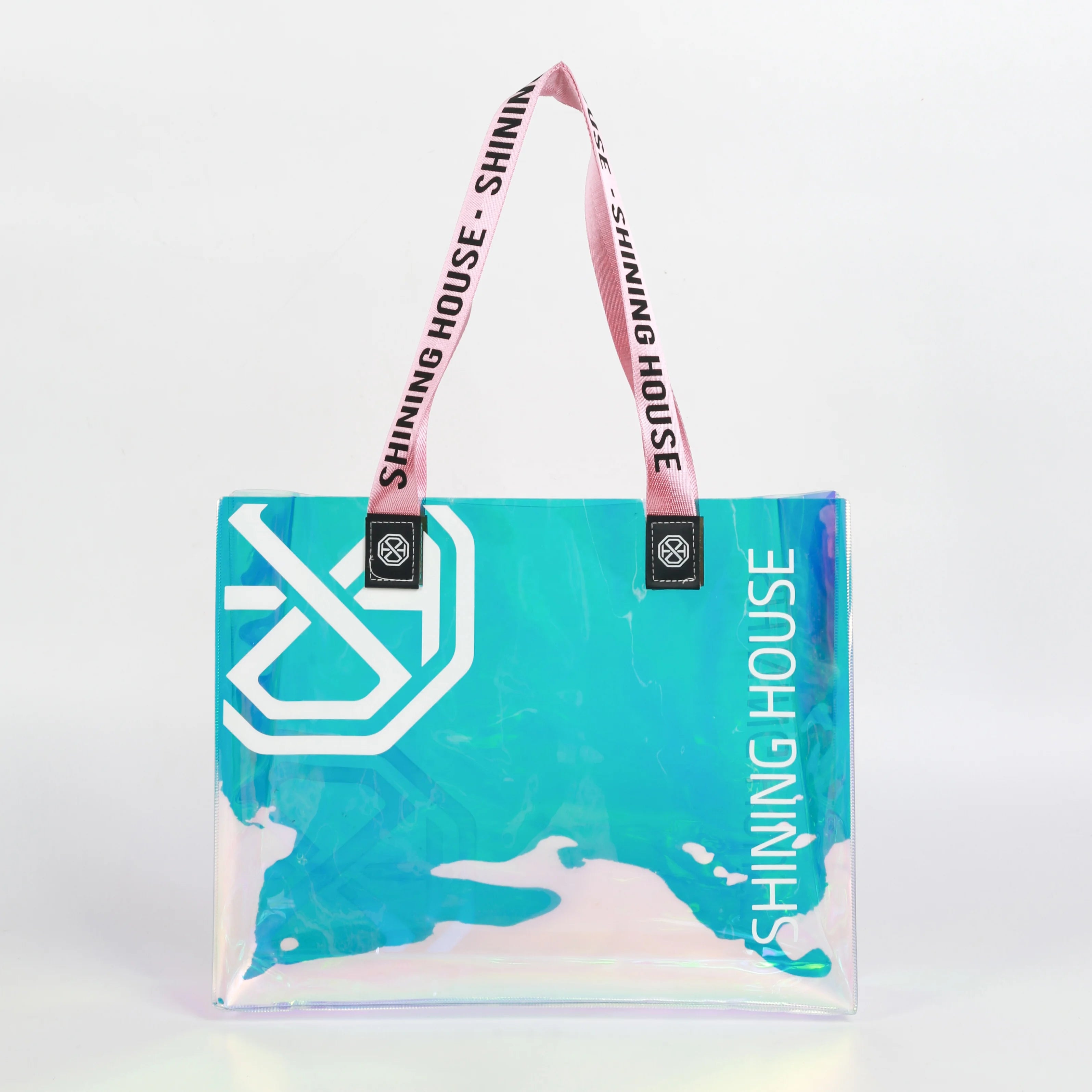 New Style Waterproof  Transparent Iridescent Stylish Holographic Pvc Gift Shopping Bag clear Hologram Laser TPU Tote Beach Bag