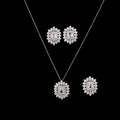 Ready Stock Daily 3 Pcs Set Earrings Ring Jewelry Sets Plated Micro Pave White Cubic Zirconia CZ Geometric Necklace Set Women