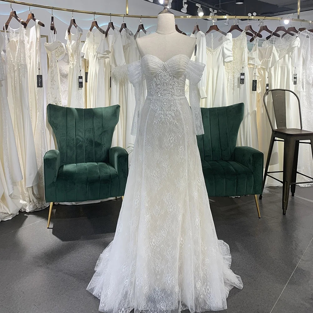 Jancember LSSG073 Beach Lace Off Shoulder Sweetheart Bridal Wedding Women's Dresses