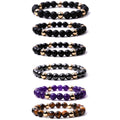 2024 New Mens Womens Prayer Mala Natural Stone Tiger Eye Matt Black Onyx Beads Bracelets with Small Gold Color Beads