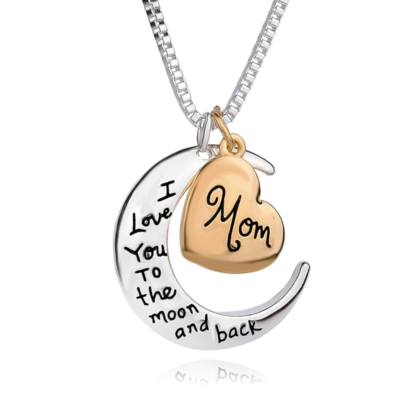 Heart Moon I Love You to the Moon and Back Alphabet Mom Necklace Mother's Day Jewelry Gift